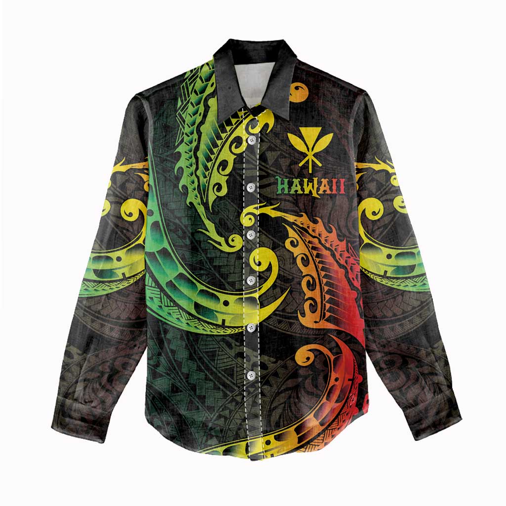 AAPI Heritage Month Women Casual Shirt Kanaka Maoli Polynesian Tribal Wave