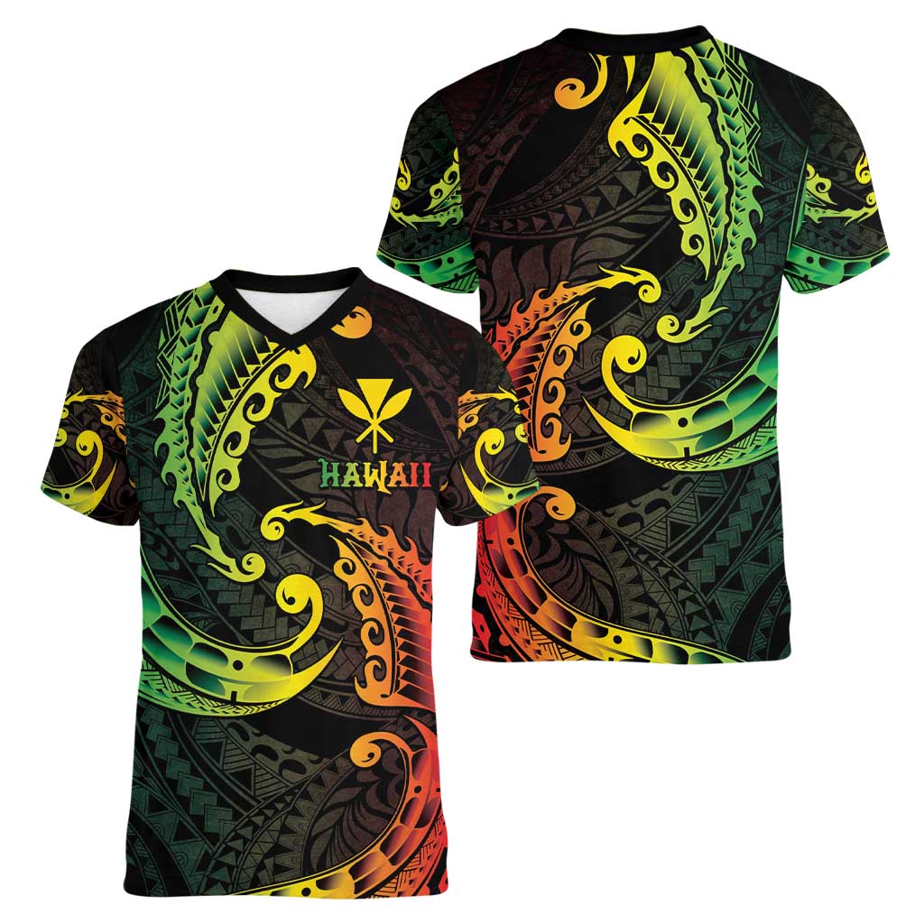 AAPI Heritage Month Women V-Neck T-Shirt Kanaka Maoli Polynesian Tribal Wave