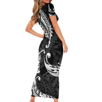AAPI Heritage Month Family Matching Short Sleeve Bodycon Dress and Hawaiian Shirt American Samoa Polynesian Tribal Wave