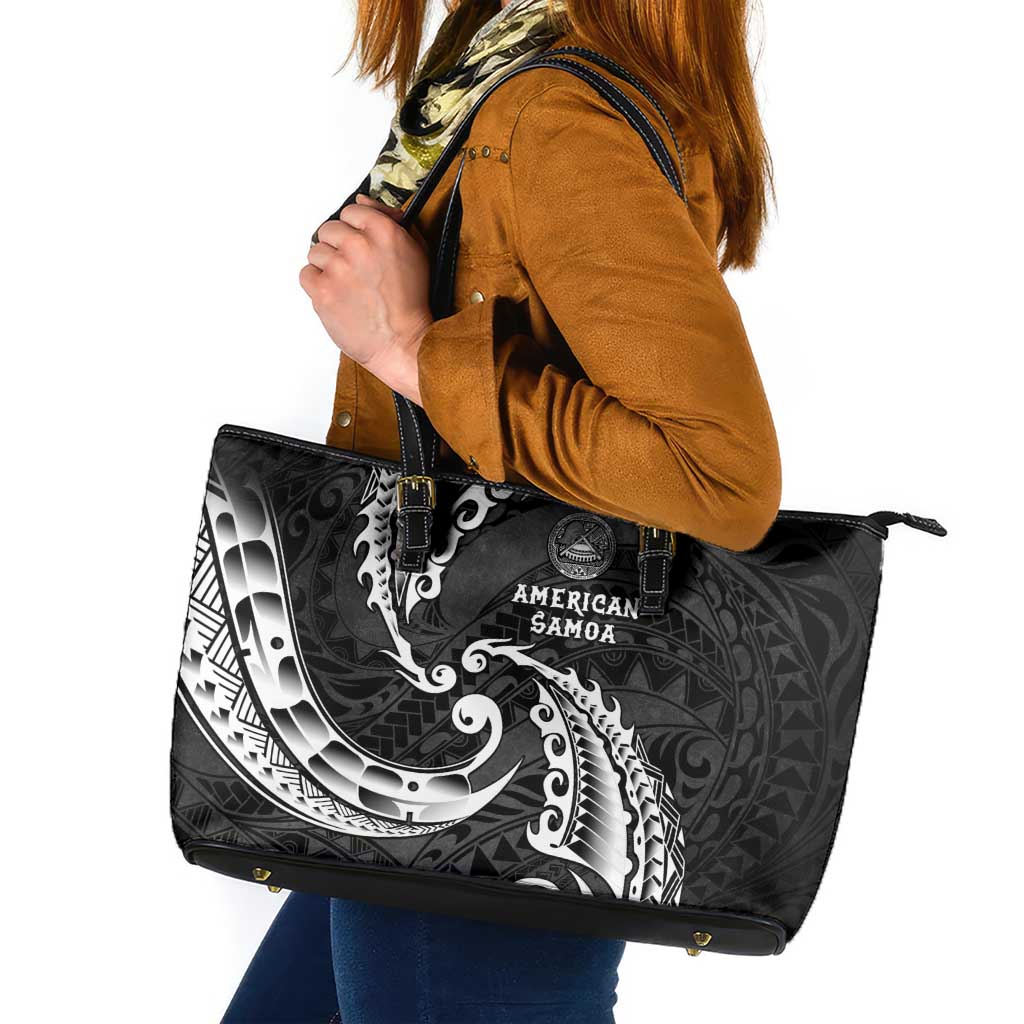 AAPI Heritage Month Leather Tote Bag American Samoa Polynesian Tribal Wave