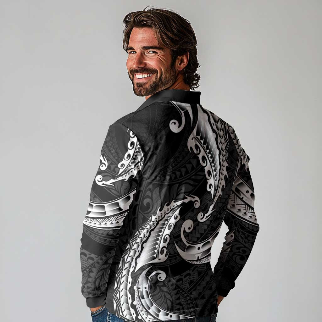 AAPI Heritage Month Long Sleeve Polo Shirt American Samoa Polynesian Tribal Wave