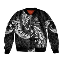 AAPI Heritage Month Sleeve Zip Bomber Jacket American Samoa Polynesian Tribal Wave