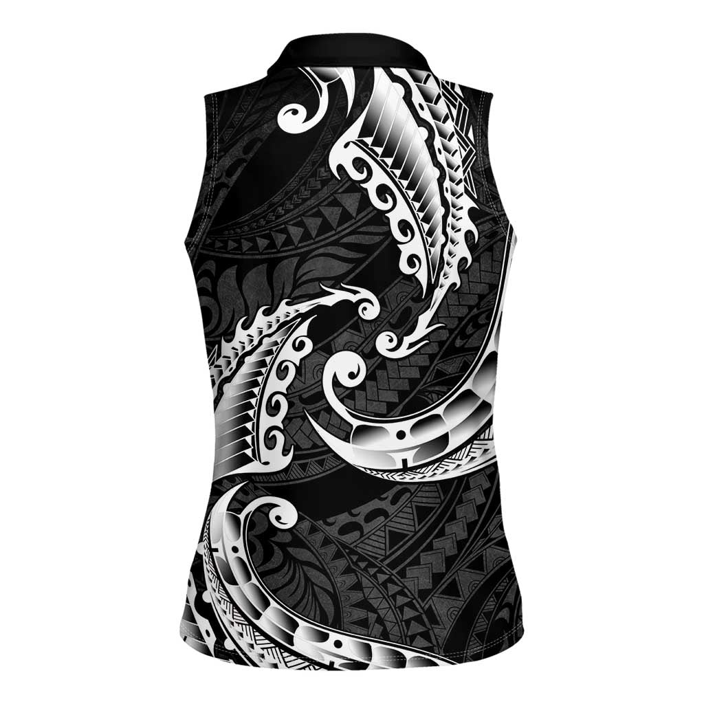 AAPI Heritage Month Women Sleeveless Polo Shirt American Samoa Polynesian Tribal Wave