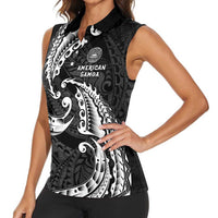 AAPI Heritage Month Women Sleeveless Polo Shirt American Samoa Polynesian Tribal Wave