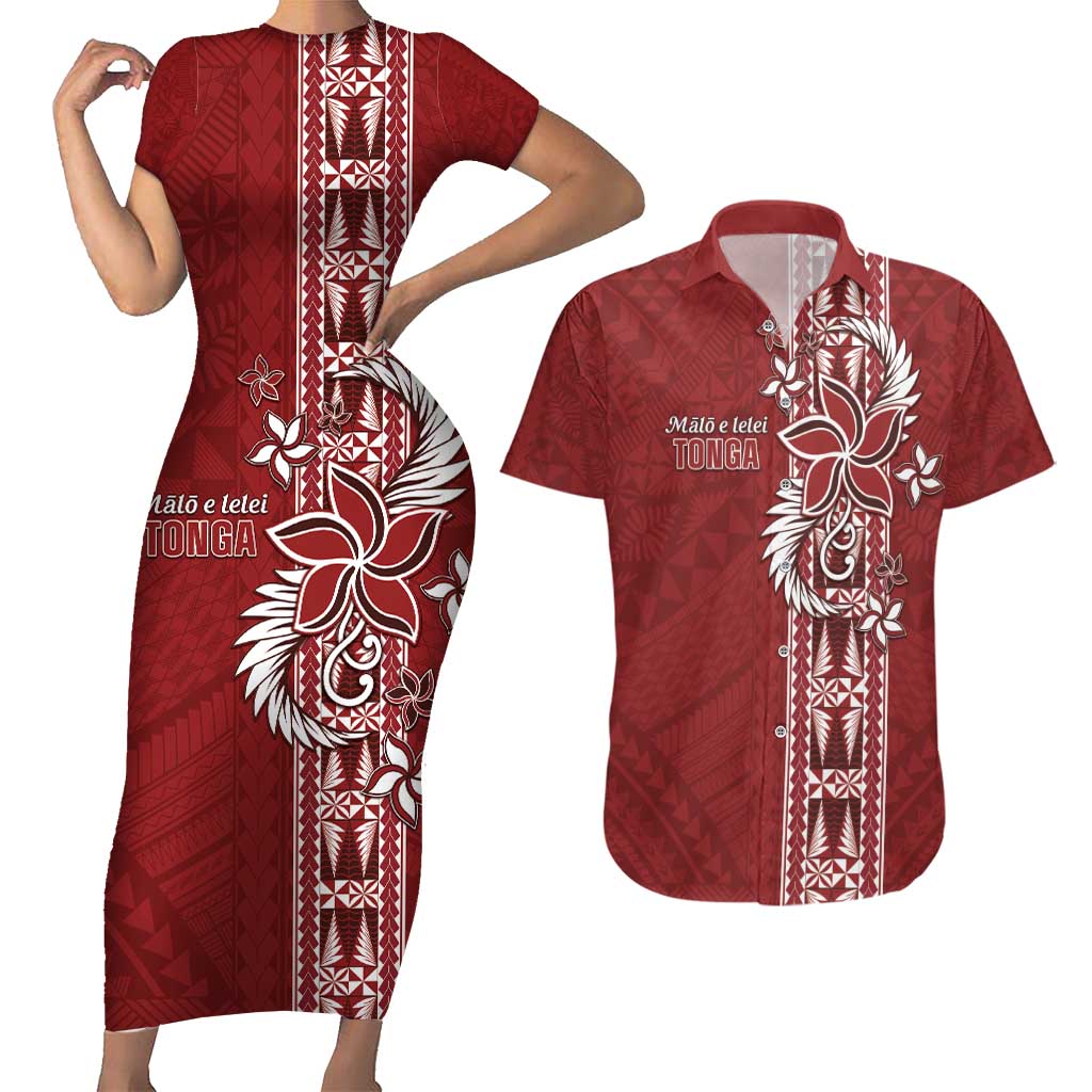 Tonga Language Week Couples Matching Short Sleeve Bodycon Dress and Hawaiian Shirt Malo e Lelei Kupesi Ngatu Pattern