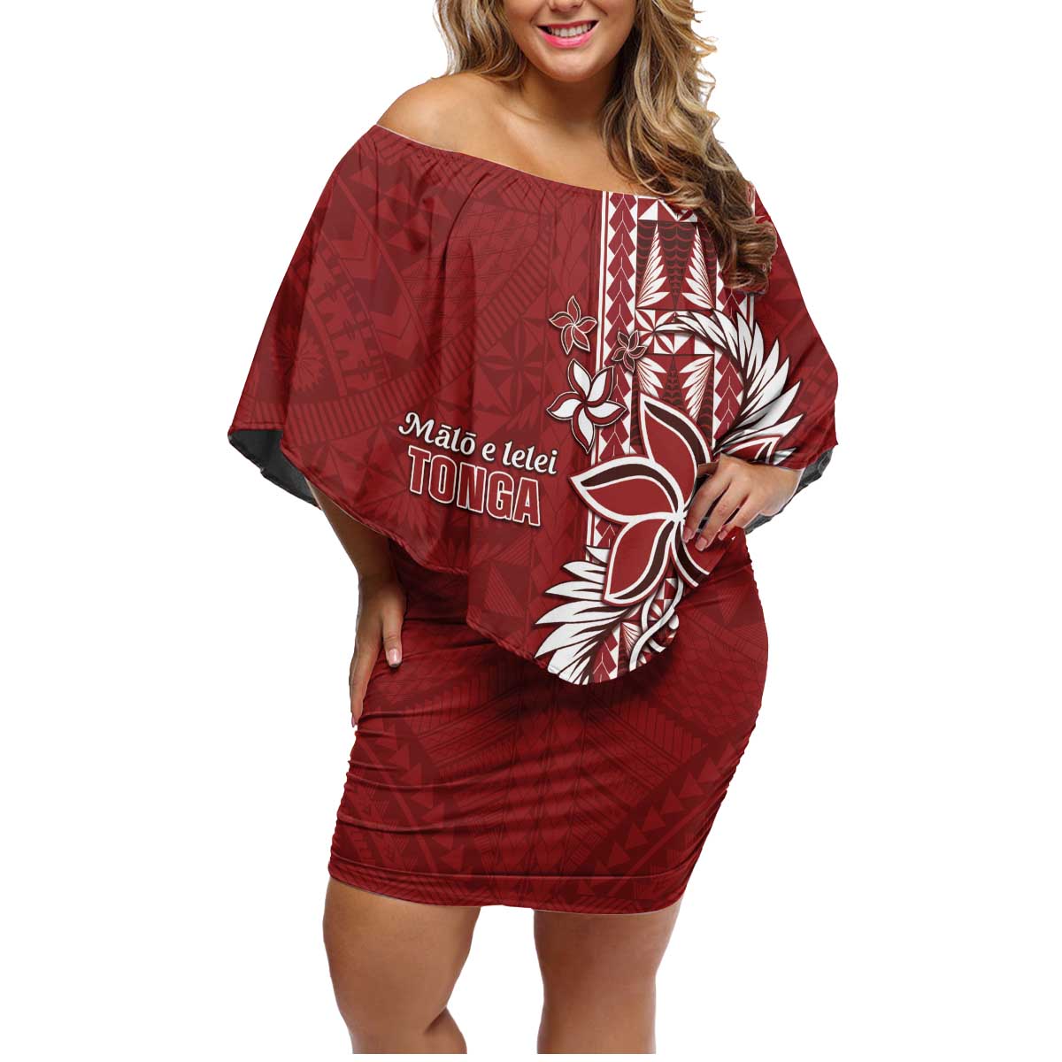 Tonga Language Week Family Matching Off Shoulder Short Dress and Hawaiian Shirt Malo e Lelei Kupesi Ngatu Pattern