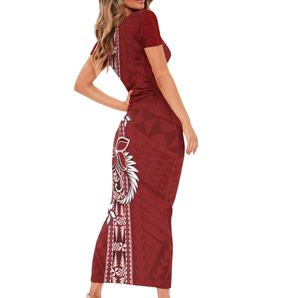 Tonga Language Week Family Matching Short Sleeve Bodycon Dress and Hawaiian Shirt Malo e Lelei Kupesi Ngatu Pattern
