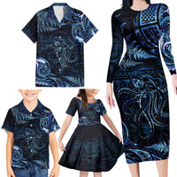 Aotearoa New Zealand Octopus Family Matching Long Sleeve Bodycon Dress and Hawaiian Shirt Silver Fern Maori Pattern LT05 - Polynesian Pride