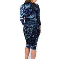 Aotearoa New Zealand Octopus Family Matching Long Sleeve Bodycon Dress and Hawaiian Shirt Silver Fern Maori Pattern LT05 - Polynesian Pride