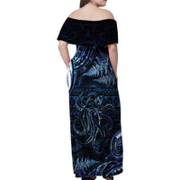 Aotearoa New Zealand Octopus Family Matching Off Shoulder Maxi Dress and Hawaiian Shirt Silver Fern Maori Pattern