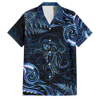 Aotearoa New Zealand Octopus Family Matching Puletasi and Hawaiian Shirt Silver Fern Maori Pattern LT05 Dad's Shirt - Short Sleeve Blue - Polynesian Pride