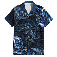 Aotearoa New Zealand Octopus Family Matching Short Sleeve Bodycon Dress and Hawaiian Shirt Silver Fern Maori Pattern LT05 Dad's Shirt - Short Sleeve Blue - Polynesian Pride