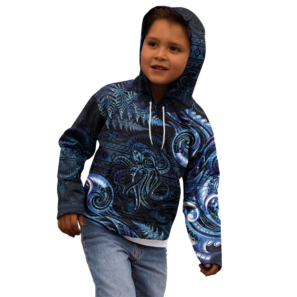 Aotearoa New Zealand Octopus Kid Hoodie Silver Fern Maori Pattern