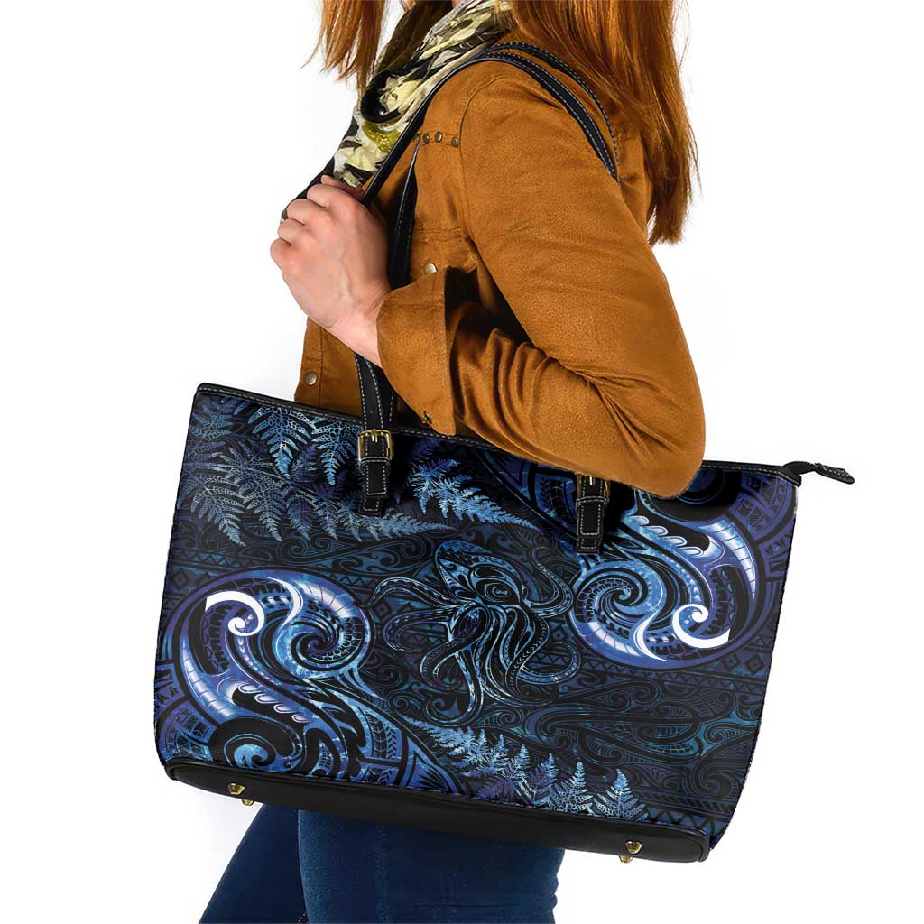 Aotearoa New Zealand Octopus Leather Tote Bag Silver Fern Maori Pattern