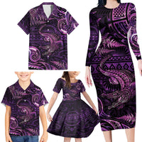 Aotearoa New Zealand Crocodile Family Matching Long Sleeve Bodycon Dress and Hawaiian Shirt Silver Fern Maori Pattern LT05 - Polynesian Pride