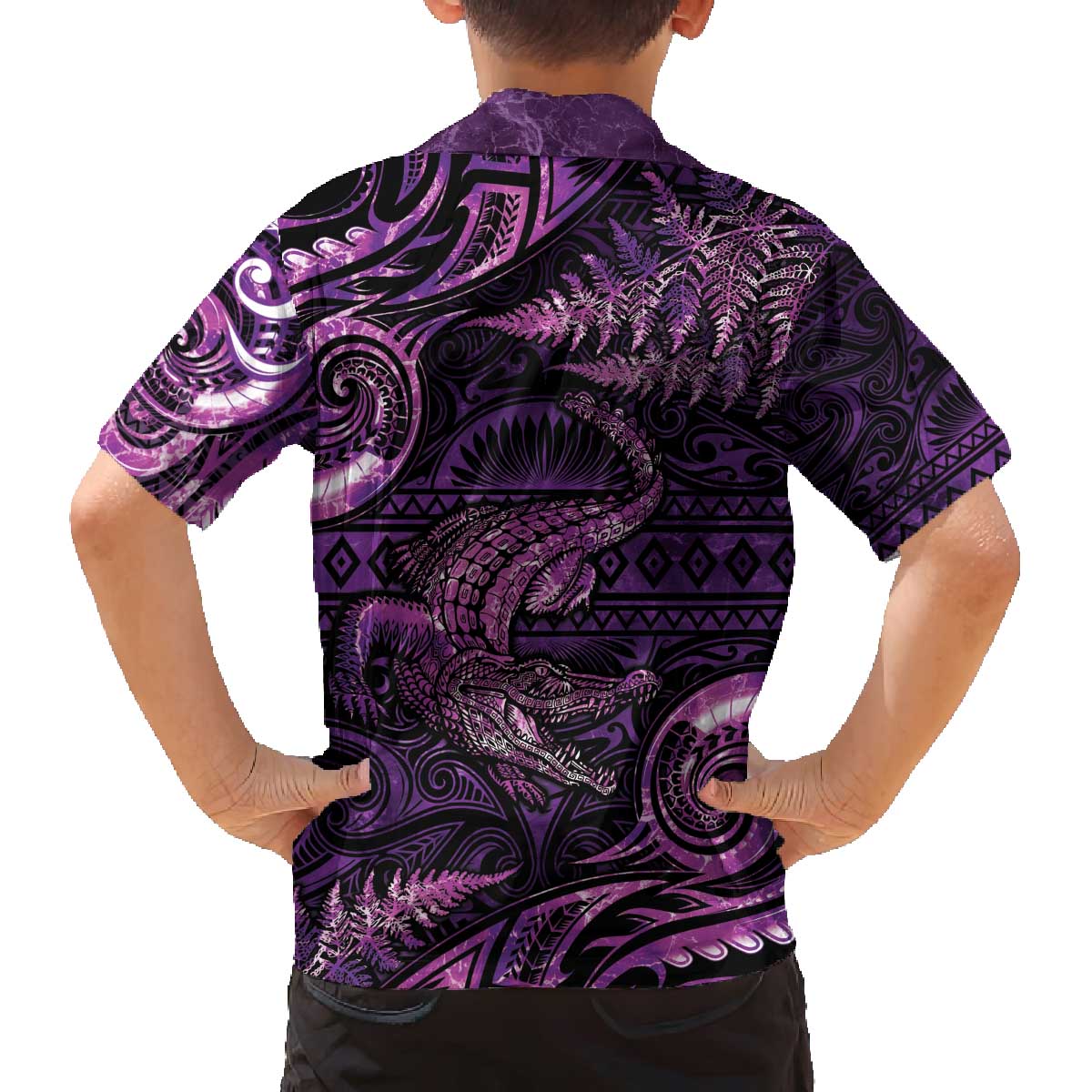 Aotearoa New Zealand Crocodile Family Matching Puletasi and Hawaiian Shirt Silver Fern Maori Pattern LT05 - Polynesian Pride