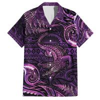 Aotearoa New Zealand Crocodile Family Matching Short Sleeve Bodycon Dress and Hawaiian Shirt Silver Fern Maori Pattern LT05 Dad's Shirt - Short Sleeve Purple - Polynesian Pride