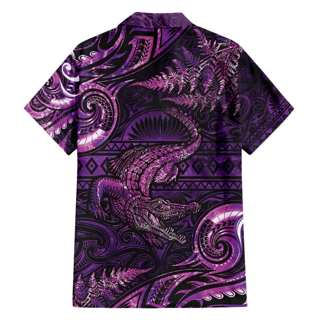 Aotearoa New Zealand Crocodile Family Matching Short Sleeve Bodycon Dress and Hawaiian Shirt Silver Fern Maori Pattern LT05 - Polynesian Pride