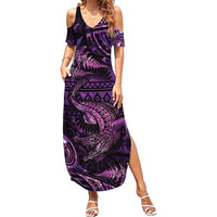 Aotearoa New Zealand Crocodile Family Matching Summer Maxi Dress and Hawaiian Shirt Silver Fern Maori Pattern