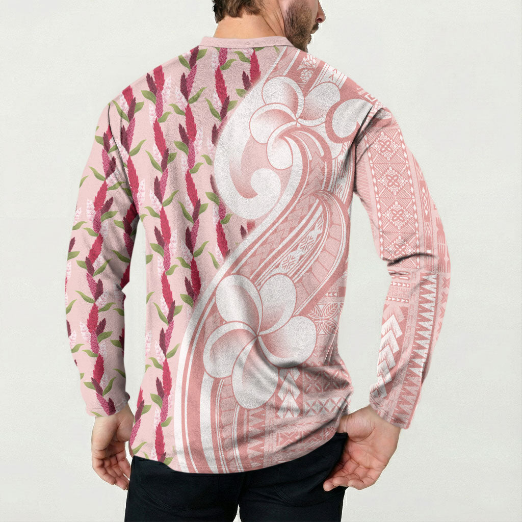 Samoa Teuila Button Sweatshirt Pink Samoan Siapo Motifs