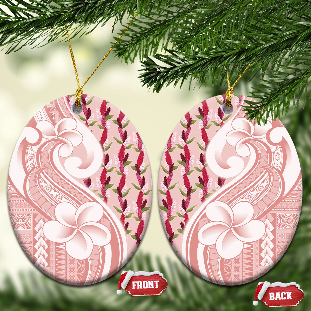 Samoa Teuila Ceramic Ornament Pink Samoan Siapo Motifs LT05 Oval Pink - Polynesian Pride