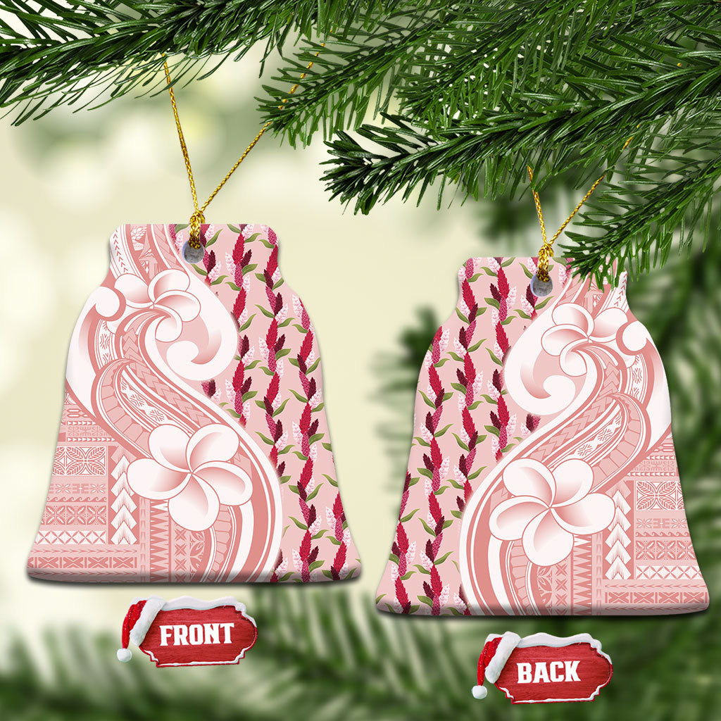 Samoa Teuila Ceramic Ornament Pink Samoan Siapo Motifs LT05 Bell Flake Pink - Polynesian Pride