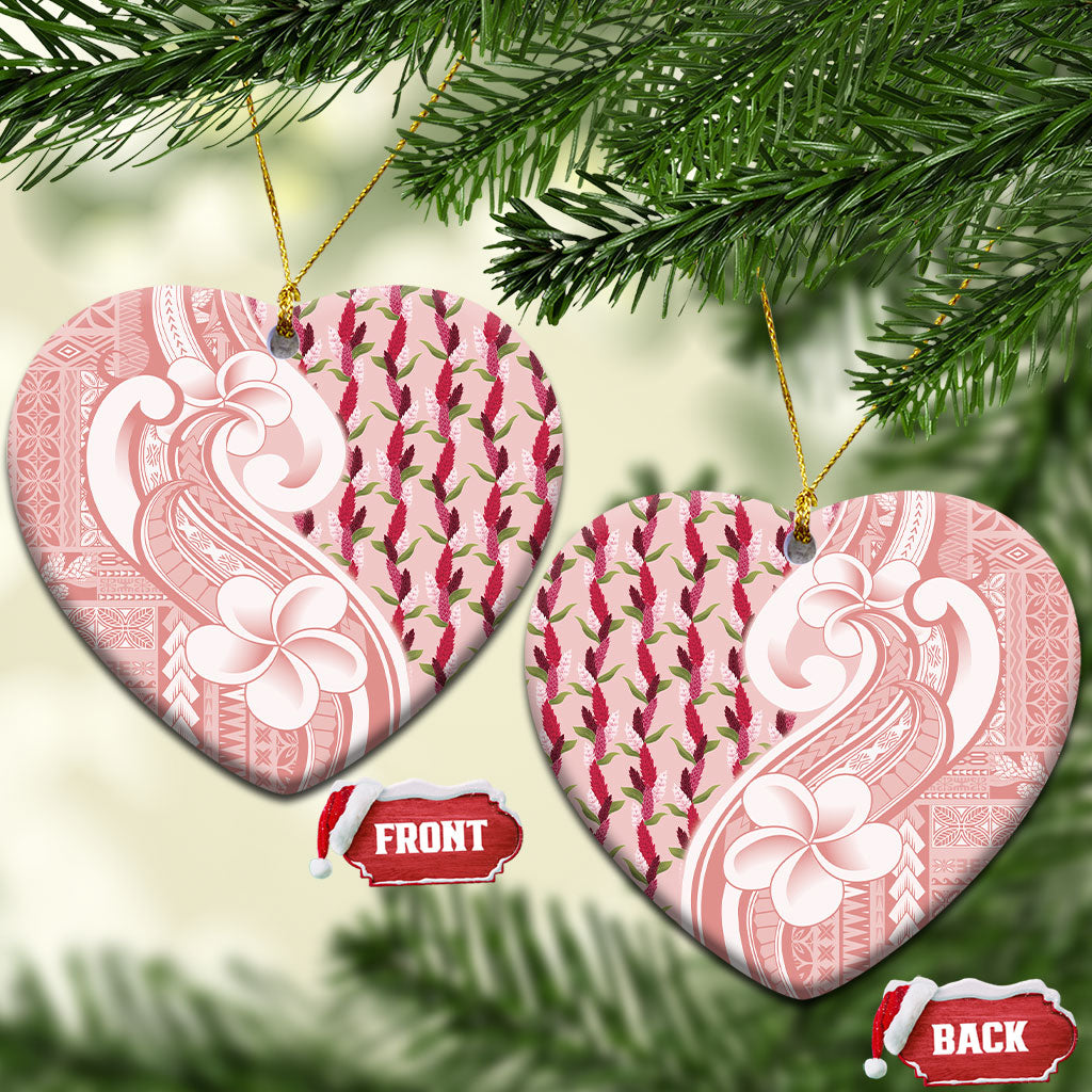 Samoa Teuila Ceramic Ornament Pink Samoan Siapo Motifs LT05 Heart Pink - Polynesian Pride