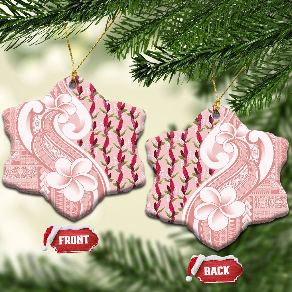 Samoa Teuila Ceramic Ornament Pink Samoan Siapo Motifs LT05 Snow Flake Pink - Polynesian Pride
