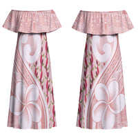 Samoa Teuila Couples Matching Off Shoulder Maxi Dress and Hawaiian Shirt Pink Samoan Siapo Motifs LT05 - Polynesian Pride