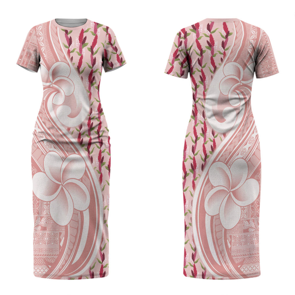 Samoa Teuila Couples Matching Short Sleeve Bodycon Dress and Long Sleeve Button Shirt Pink Samoan Siapo Motifs LT05 - Polynesian Pride