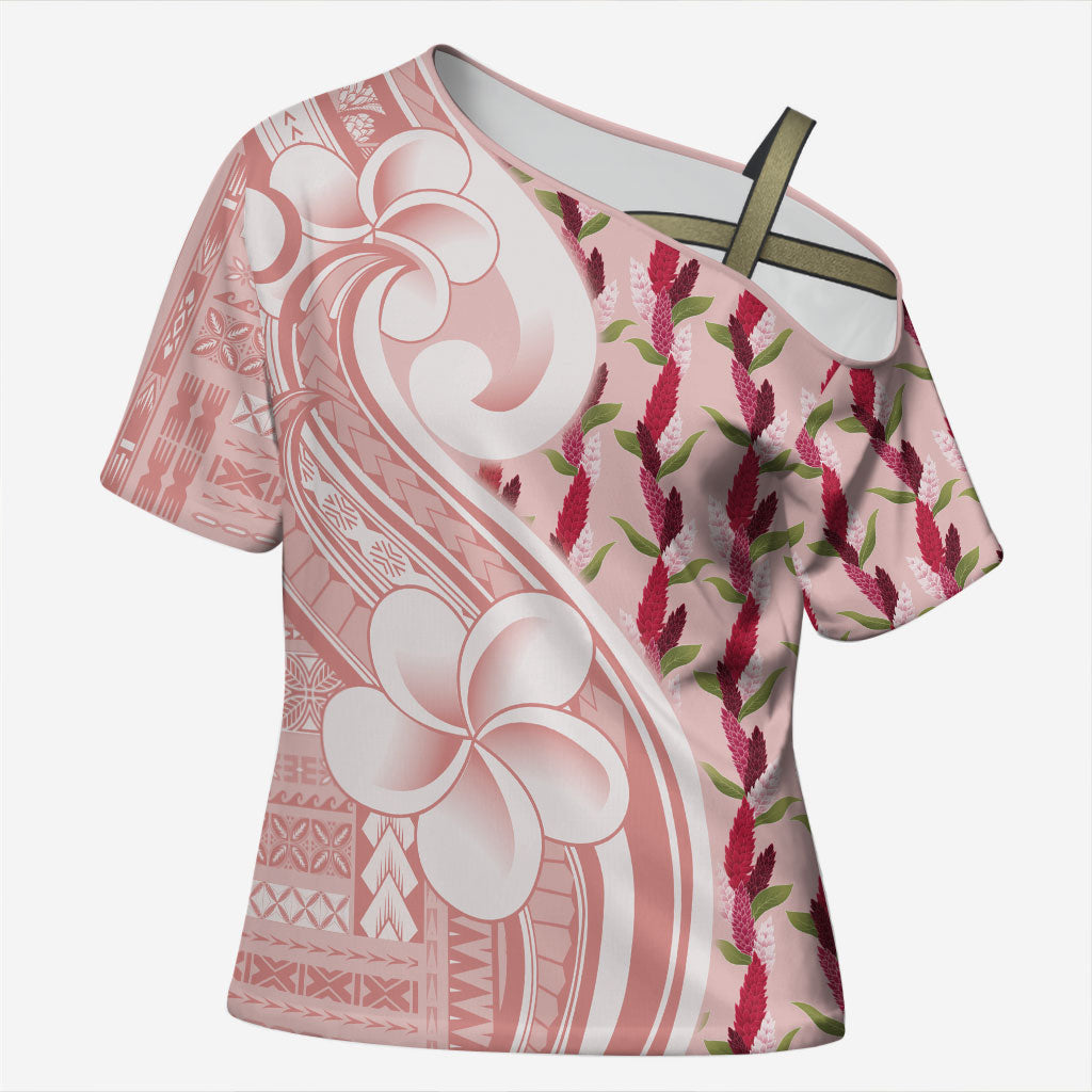 Samoa Teuila Cross Shoulder Shirt Pink Samoan Siapo Motifs