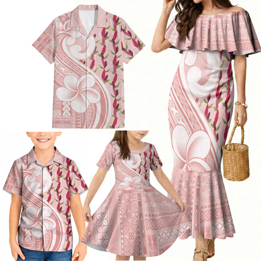 Samoa Teuila Family Matching Mermaid Dress and Hawaiian Shirt Pink Samoan Siapo Motifs LT05 - Polynesian Pride
