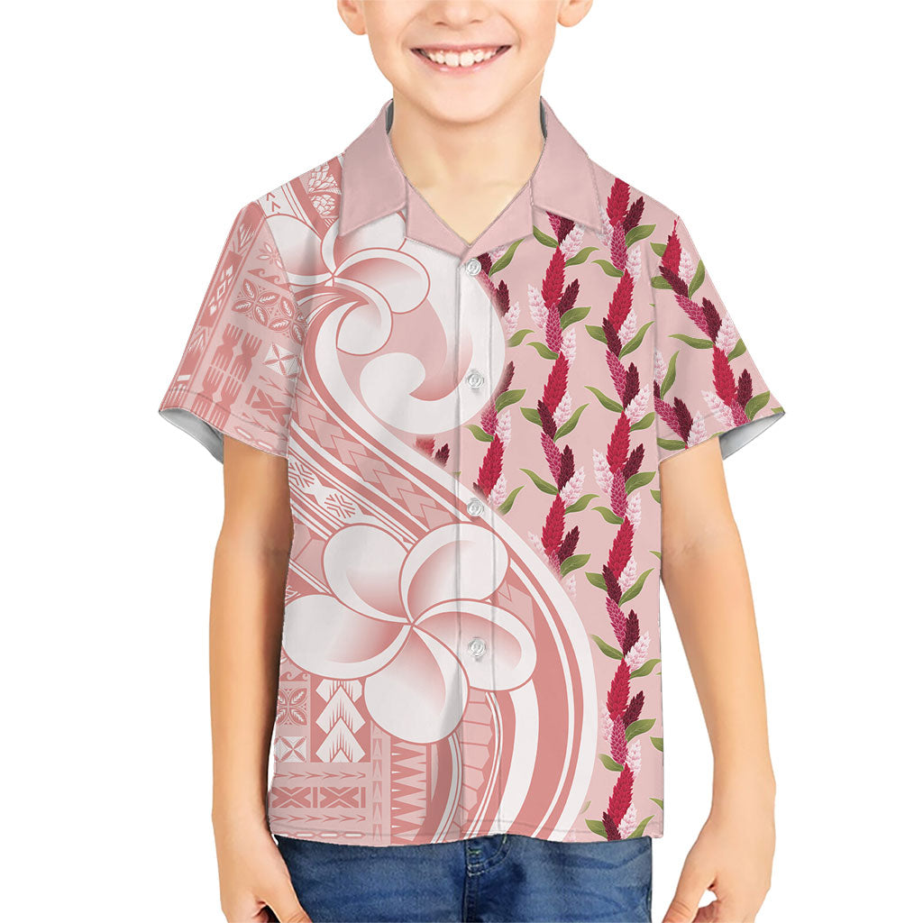 Samoa Teuila Family Matching Off The Shoulder Long Sleeve Dress and Hawaiian Shirt Pink Samoan Siapo Motifs