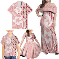 Samoa Teuila Family Matching Off Shoulder Maxi Dress and Hawaiian Shirt Pink Samoan Siapo Motifs