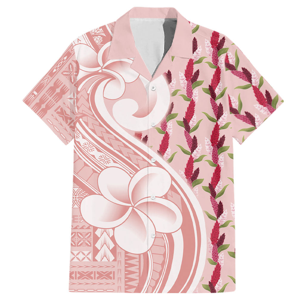 Samoa Teuila Family Matching Off Shoulder Short Dress and Hawaiian Shirt Pink Samoan Siapo Motifs