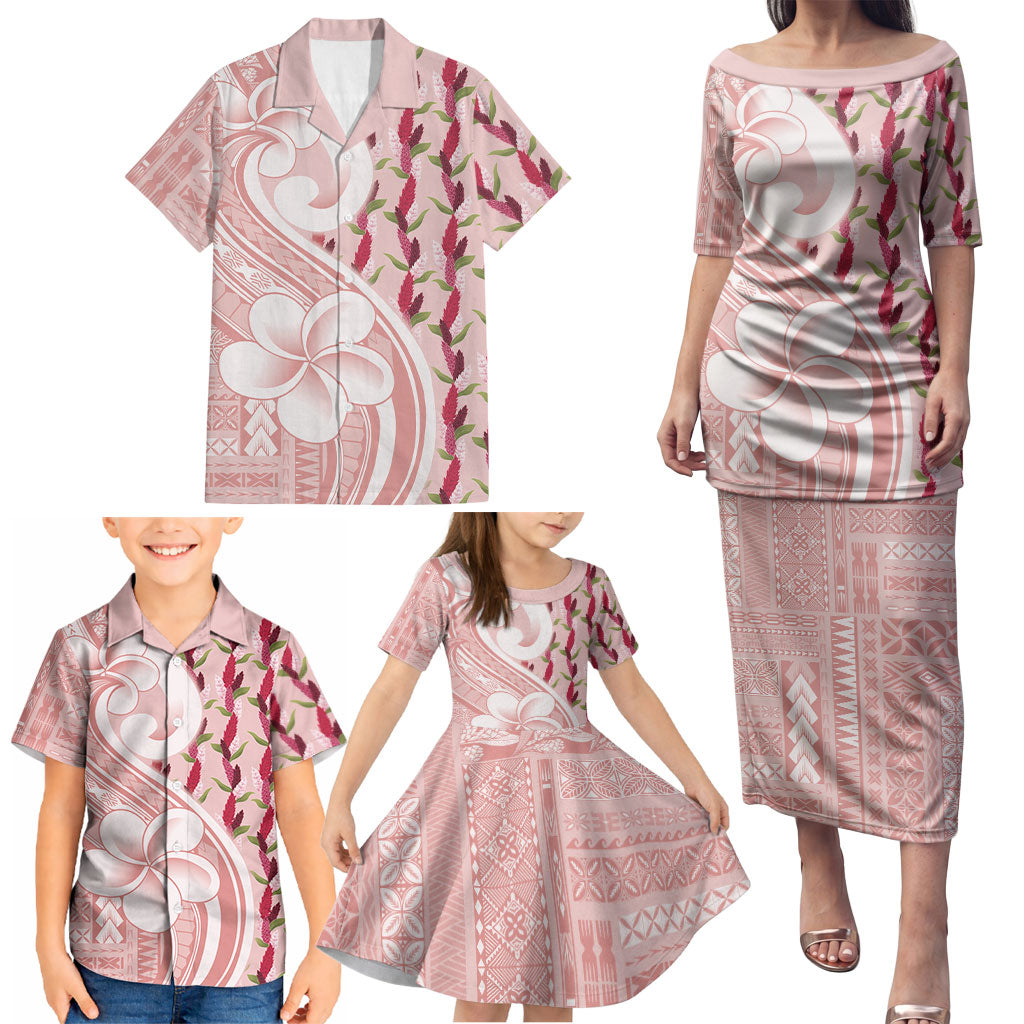 Samoa Teuila Family Matching Puletasi and Hawaiian Shirt Pink Samoan Siapo Motifs LT05 - Polynesian Pride