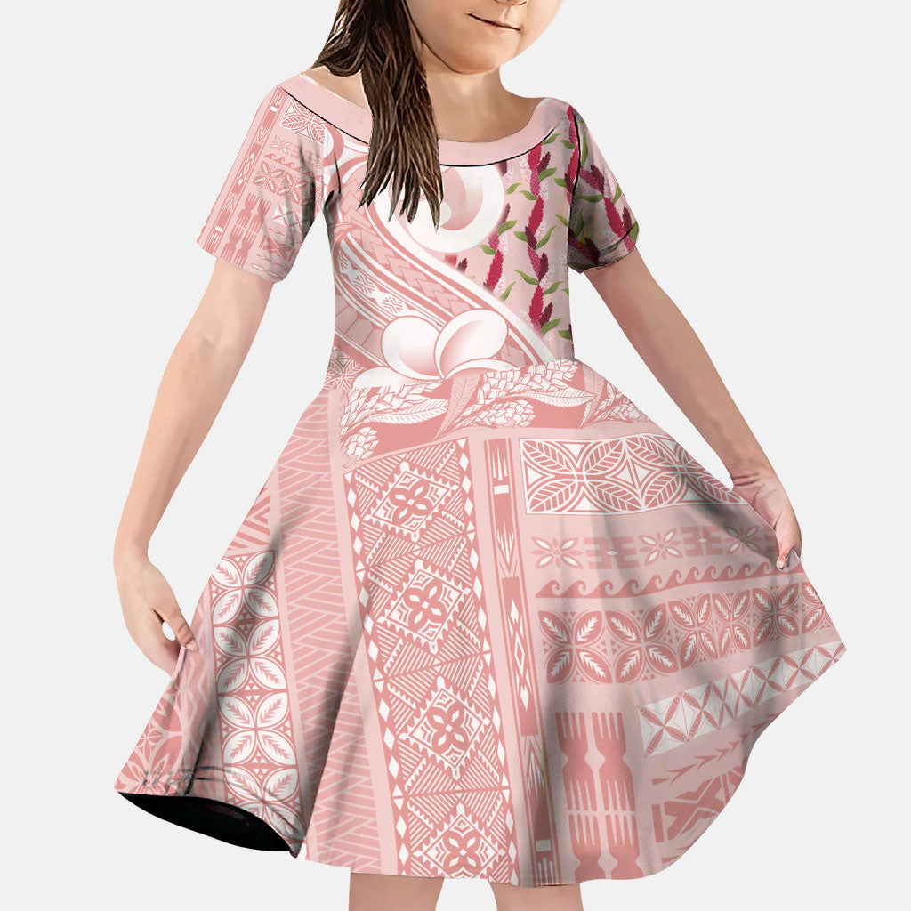 Samoa Teuila Family Matching Summer Maxi Dress and Hawaiian Shirt Pink Samoan Siapo Motifs