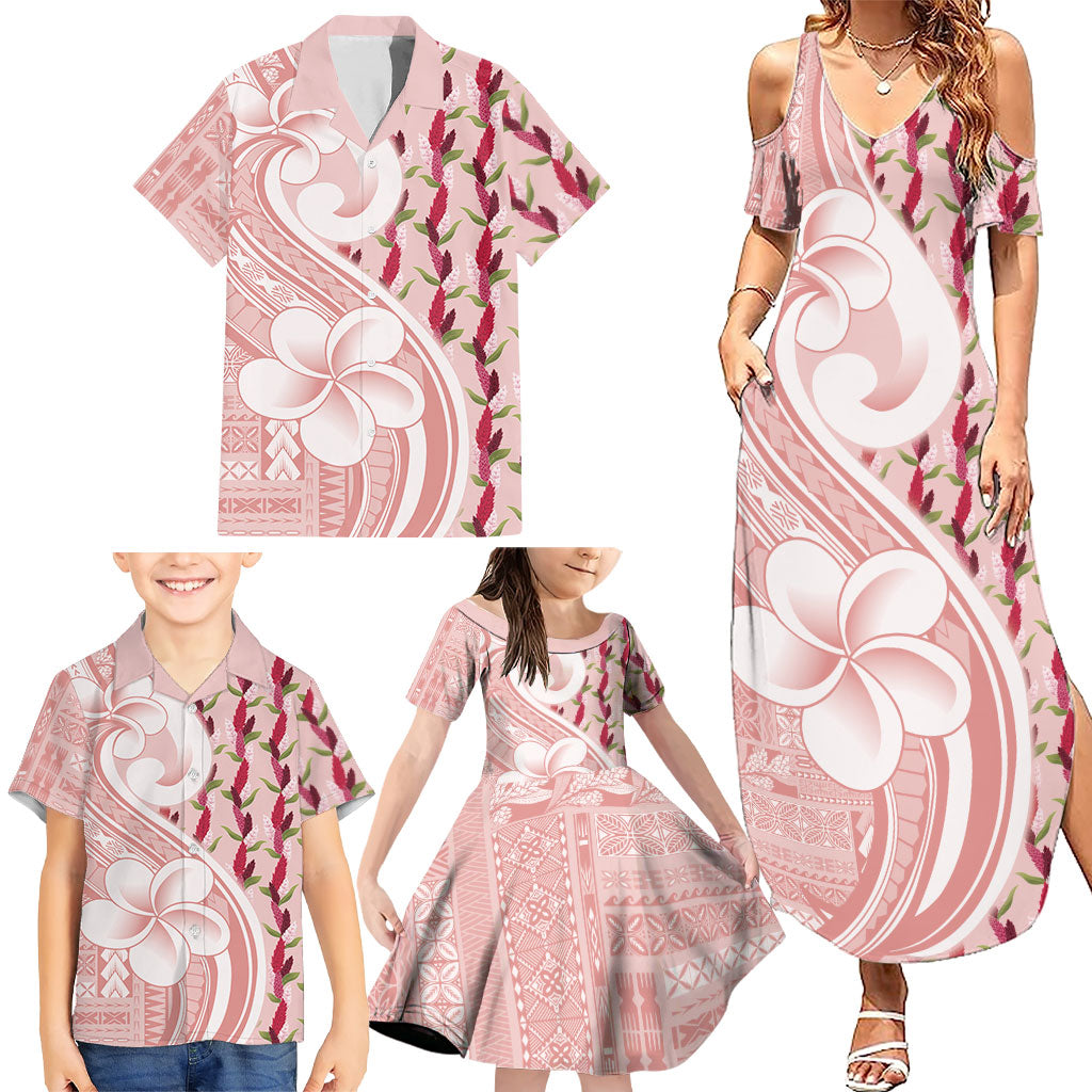 Samoa Teuila Family Matching Summer Maxi Dress and Hawaiian Shirt Pink Samoan Siapo Motifs