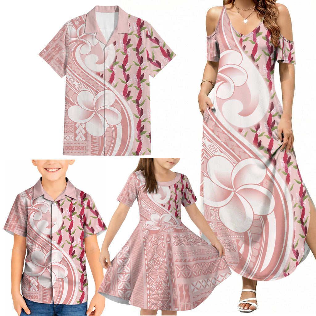 Samoa Teuila Family Matching Summer Maxi Dress and Hawaiian Shirt Pink Samoan Siapo Motifs LT05 - Polynesian Pride