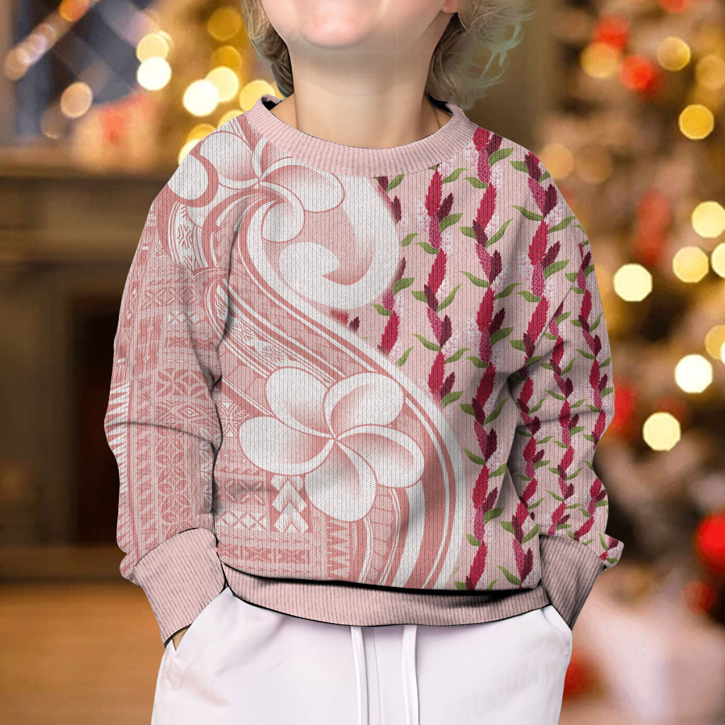 Samoa Teuila Kid Ugly Christmas Sweater Pink Samoan Siapo Motifs LT05 - Polynesian Pride