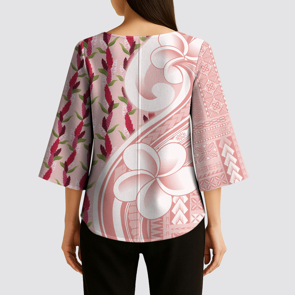 Samoa Teuila Kimono Sleeve Blouse Pink Samoan Siapo Motifs
