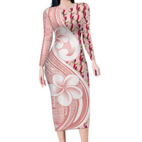 Samoa Teuila Long Sleeve Bodycon Dress Pink Samoan Siapo Motifs