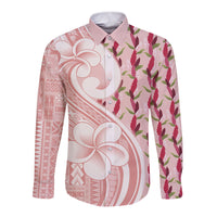 Samoa Teuila Long Sleeve Button Shirt Pink Samoan Siapo Motifs