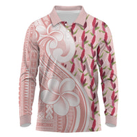 Samoa Teuila Long Sleeve Polo Shirt Pink Samoan Siapo Motifs