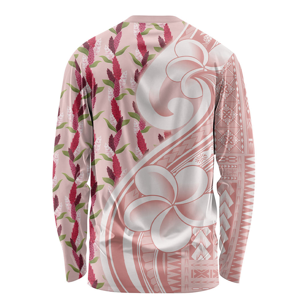 Samoa Teuila Long Sleeve Shirt Pink Samoan Siapo Motifs
