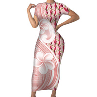 Samoa Teuila Short Sleeve Bodycon Dress Pink Samoan Siapo Motifs