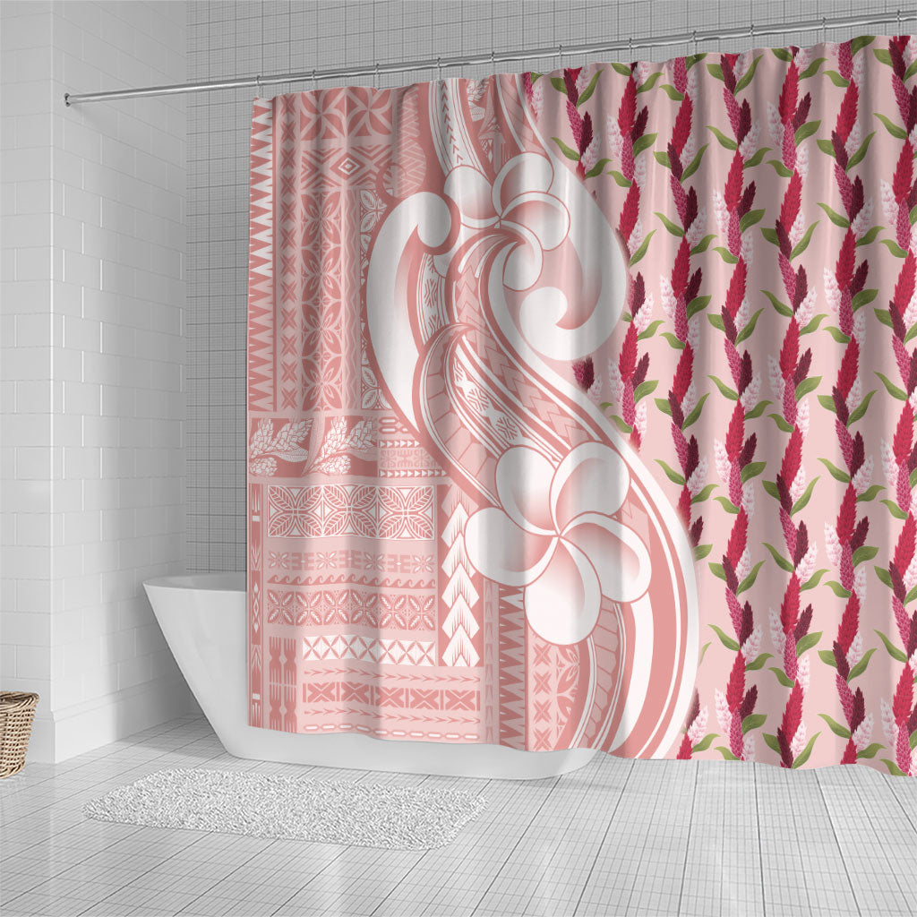 Samoa Teuila Shower Curtain Pink Samoan Siapo Motifs