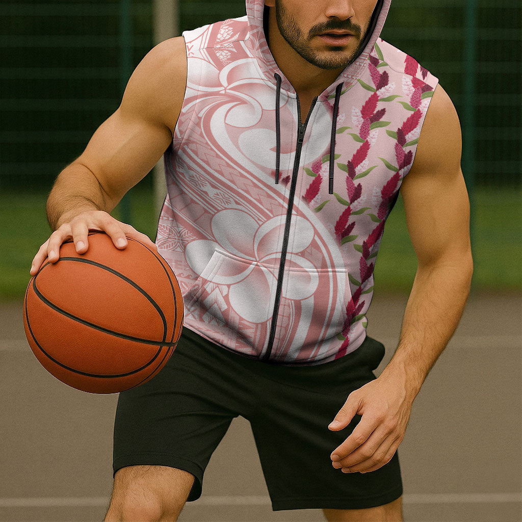 Samoa Teuila Sleeveless Zip Hoodie Pink Samoan Siapo Motifs