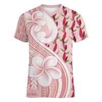 Samoa Teuila Women V-Neck T-Shirt Pink Samoan Siapo Motifs