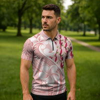 Samoa Teuila Zipper Polo Shirt Pink Samoan Siapo Motifs